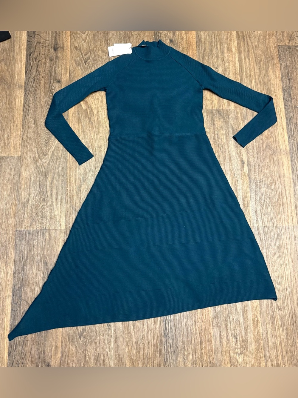 Reiss Leo Teal Asymmetric Knit Ribbed Midi Dress Size M NWT